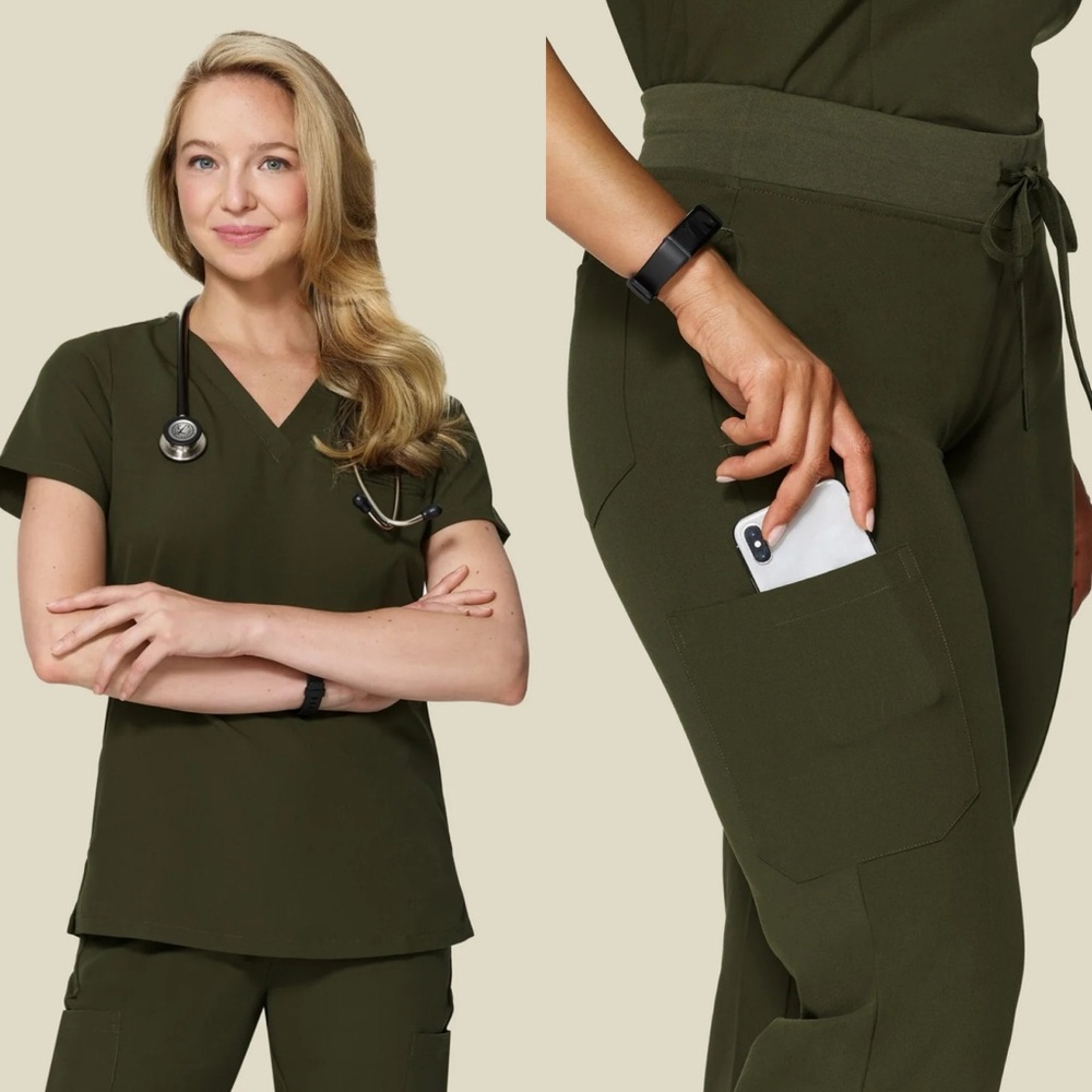 Mandala Scrubs Olive Set Small Top Medium Pants Stretch Yoga Waist